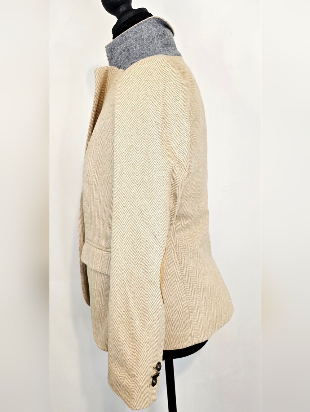 LOFT Petite Herringbone Blazer Suede Elbow Patch Academia Preppy Teacher Jacket - Picture 10 of 13